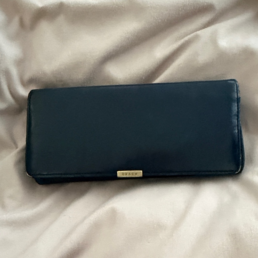 Coach Black Leather Clutch with Gold Accent